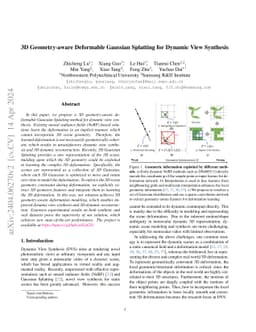 3D Geometry-aware Deformable Gaussian Splatting for Dynamic View
  Synthesis