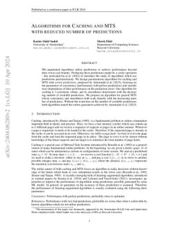 Algorithms for Caching and MTS with reduced number of predictions