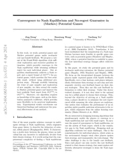 Convergence to Nash Equilibrium and No-regret Guarantee in (Markov)
  Potential Games