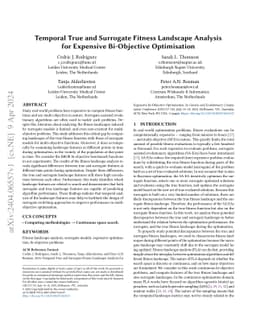 Temporal True and Surrogate Fitness Landscape Analysis for Expensive
  Bi-Objective Optimisation