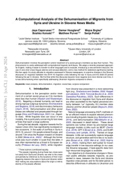 A Computational Analysis of the Dehumanisation of Migrants from Syria
  and Ukraine in Slovene News Media