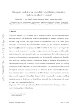 Surrogate modeling for probability distribution estimation:uniform or
  adaptive design?