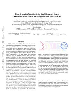 Deep Generative Sampling in the Dual Divergence Space: A Data-efficient
  & Interpretative Approach for Generative AI