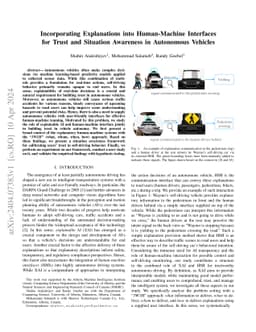 Incorporating Explanations into Human-Machine Interfaces for Trust and
  Situation Awareness in Autonomous Vehicles