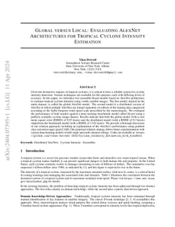 Global versus Local: Evaluating AlexNet Architectures for Tropical
  Cyclone Intensity Estimation