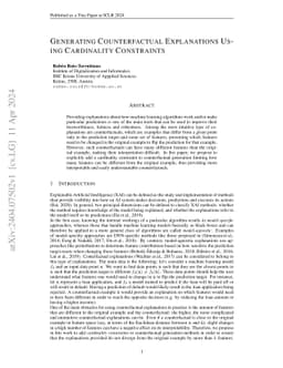Generating Counterfactual Explanations Using Cardinality Constraints