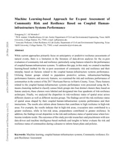 Machine Learning-based Approach for Ex-post Assessment of Community Risk and Resilience Based on Coupled Human-infrastructure Systems Performance