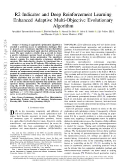 R2 Indicator and Deep Reinforcement Learning Enhanced Adaptive
  Multi-Objective Evolutionary Algorithm