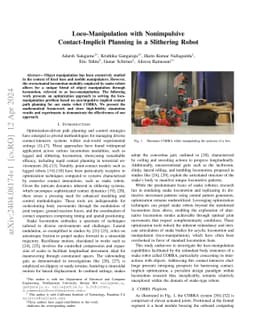 Loco-Manipulation with Nonimpulsive Contact-Implicit Planning in a
  Slithering Robot