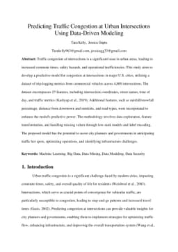 Predicting Traffic Congestion at Urban Intersections Using Data-Driven
  Modeling