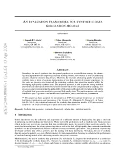 An evaluation framework for synthetic data generation models