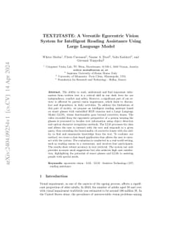 TEXT2TASTE: A Versatile Egocentric Vision System for Intelligent Reading
  Assistance Using Large Language Model