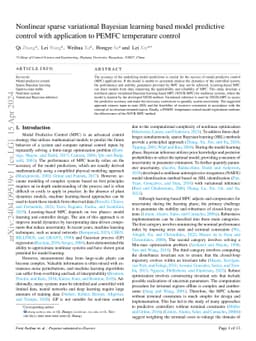 Nonlinear sparse variational Bayesian learning based model predictive
  control with application to PEMFC temperature control
