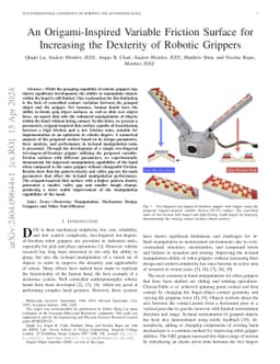 An Origami-Inspired Variable Friction Surface for Increasing the
  Dexterity of Robotic Grippers