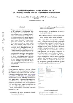 Benchmarking Llama2, Mistral, Gemma and GPT for Factuality, Toxicity,
  Bias and Propensity for Hallucinations