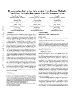 Disentangling Instructive Information from Ranked Multiple Candidates
  for Multi-Document Scientific Summarization
