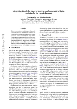 Integrating knowledge bases to improve coreference and bridging
  resolution for the chemical domain
