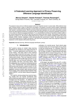 A Federated Learning Approach to Privacy Preserving Offensive Language
  Identification