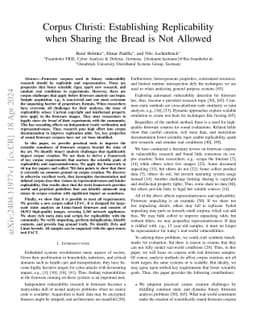Corpus Christi: Establishing Replicability when Sharing the Bread is Not
  Allowed