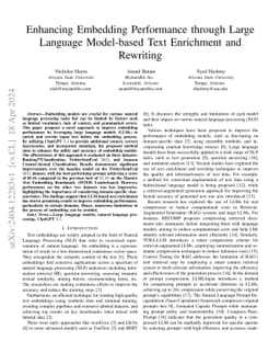 Enhancing Embedding Performance through Large Language Model-based Text
  Enrichment and Rewriting