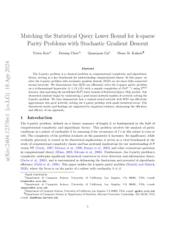 Matching the Statistical Query Lower Bound for k-sparse Parity Problems
  with Stochastic Gradient Descent