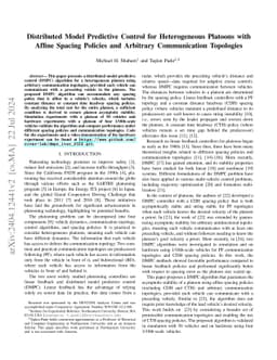 Distributed Model Predictive Control for Heterogeneous Platoons with
  Affine Spacing Policies and Arbitrary Communication Topologies