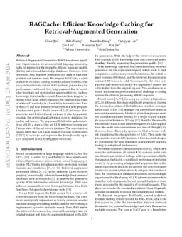 RAGCache: Efficient Knowledge Caching for Retrieval-Augmented Generation