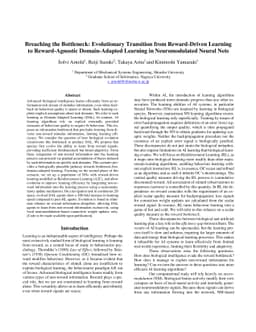 Breaching the Bottleneck: Evolutionary Transition from Reward-Driven
  Learning to Reward-Agnostic Domain-Adapted Learning in Neuromodulated Neural
  Nets