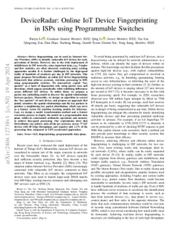 DeviceRadar: Online IoT Device Fingerprinting in ISPs using Programmable
  Switches
