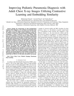 Improving Pediatric Pneumonia Diagnosis with Adult Chest X-ray Images
  Utilizing Contrastive Learning and Embedding Similarity