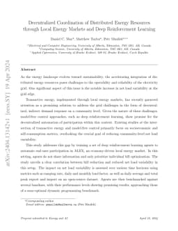 Decentralized Coordination of Distributed Energy Resources through Local
  Energy Markets and Deep Reinforcement Learning