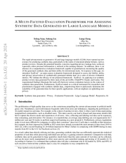 A Multi-Faceted Evaluation Framework for Assessing Synthetic Data
  Generated by Large Language Models