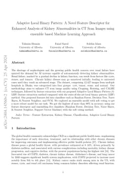 Adaptive Local Binary Pattern: A Novel Feature Descriptor for Enhanced
  Analysis of Kidney Abnormalities in CT Scan Images using ensemble based
  Machine Learning Approach