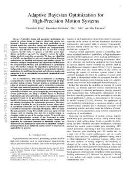 Adaptive Bayesian Optimization for High-Precision Motion Systems