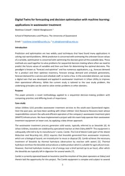 Digital Twins for forecasting and decision optimisation with machine
  learning: applications in wastewater treatment