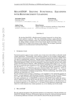 MultiSTOP: Solving Functional Equations with Reinforcement Learning
