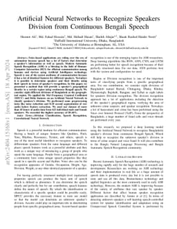 Artificial Neural Networks to Recognize Speakers Division from
  Continuous Bengali Speech