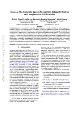 Killkan: The Automatic Speech Recognition Dataset for Kichwa with
  Morphosyntactic Information