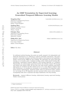 An MRP Formulation for Supervised Learning: Generalized Temporal
  Difference Learning Models