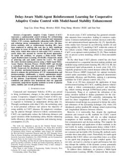 Delay-Aware Multi-Agent Reinforcement Learning for Cooperative Adaptive
  Cruise Control with Model-based Stability Enhancement