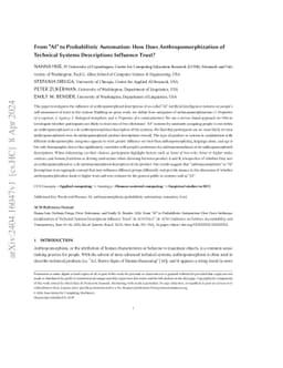 From "AI" to Probabilistic Automation: How Does Anthropomorphization of
  Technical Systems Descriptions Influence Trust?