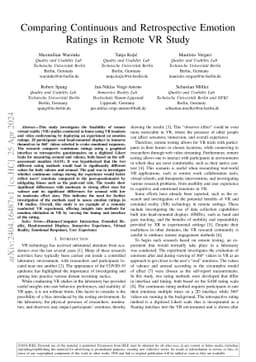Comparing Continuous and Retrospective Emotion Ratings in Remote VR
  Study