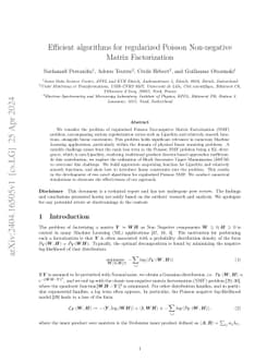 Efficient algorithms for regularized Poisson Non-negative Matrix
  Factorization