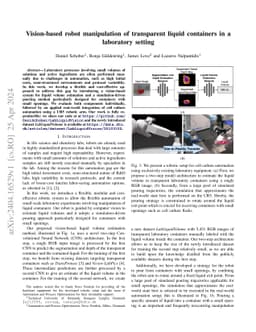 Vision-based robot manipulation of transparent liquid containers in a
  laboratory setting