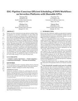 ESG: Pipeline-Conscious Efficient Scheduling of DNN Workflows on
  Serverless Platforms with Shareable GPUs