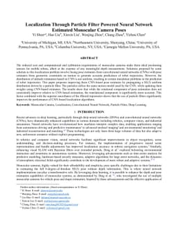 Localization Through Particle Filter Powered Neural Network Estimated
  Monocular Camera Poses
