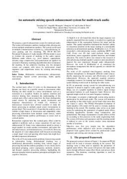 An automatic mixing speech enhancement system for multi-track audio