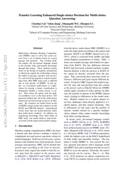 Transfer Learning Enhanced Single-choice Decision for Multi-choice
  Question Answering