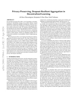 Privacy-Preserving, Dropout-Resilient Aggregation in Decentralized
  Learning