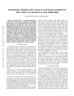 Automatically designing robot swarms in environments populated by other
  robots: an experiment in robot shepherding